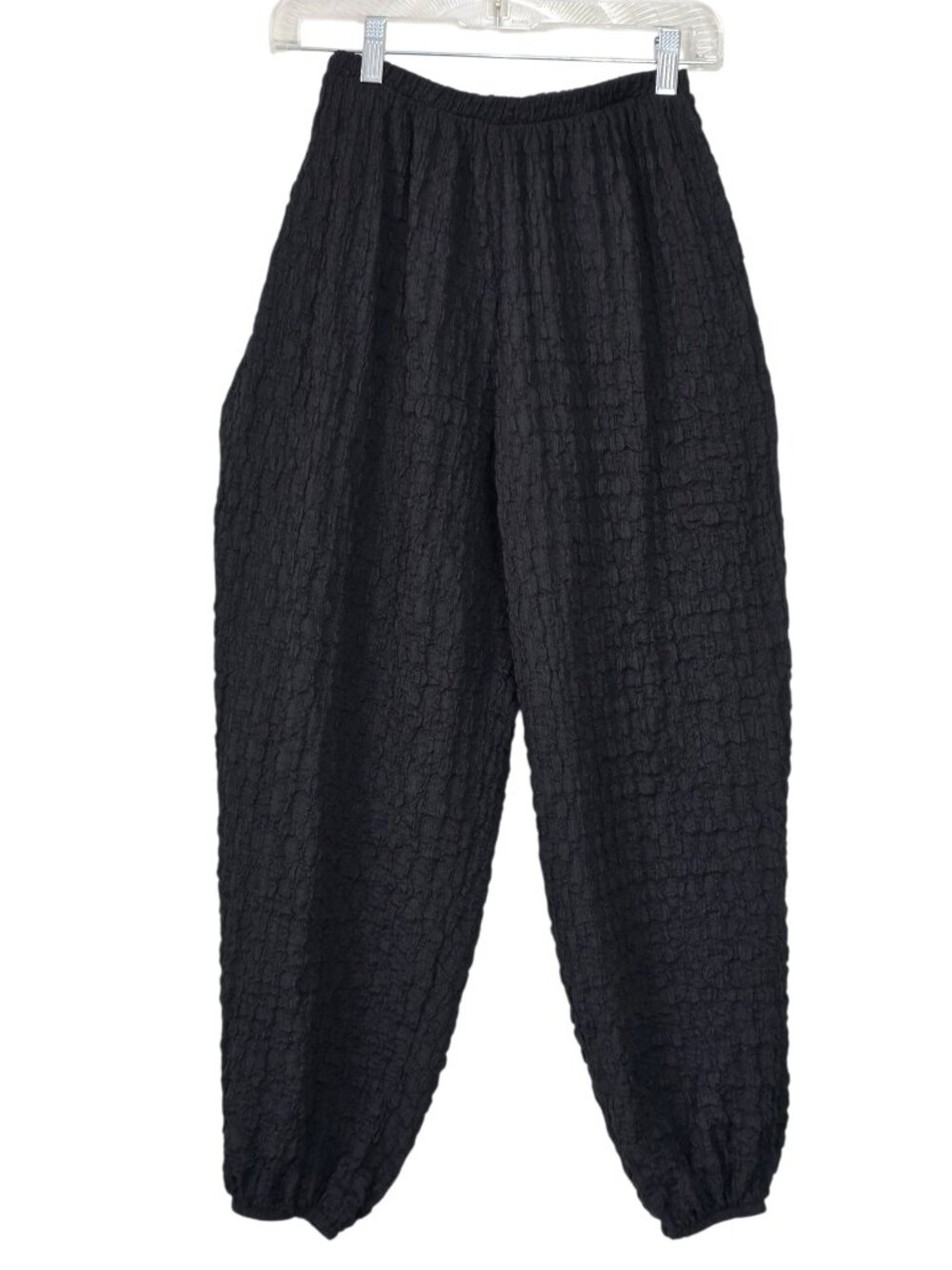 Zara Women's Black Waffle Textured Baggy Balloon Style Jogger Pants Size Small